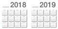 Colorful Year 2018 and Year 2019 calendar horizontal vector design template, simple and clean design.8 Royalty Free Stock Photo