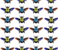 Colorful yellow blue bumblebee background, seamless unusual pattern, nature concept