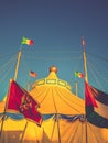 Colorful yellow blue circus tent Royalty Free Stock Photo