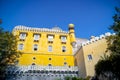 Colorful yellow facade Pena castle on a sunny day
