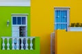 Colorful yellow and green facade of old house in Bo Kaap area Royalty Free Stock Photo