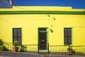 Colorful yellow and green facade of old house in Bo Kaap area Royalty Free Stock Photo