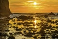 Colorful Yellow Haystack Rock Low Tide Pools Canon Beach Oregon Royalty Free Stock Photo