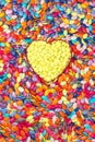 Colorful and yellow Hearts background. Sweetheart Candy. Valentines Day Royalty Free Stock Photo