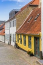 Colorful yellow house in the historic streets of Haderslev