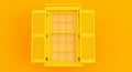 colorful yellow opened window isolated on blue background.