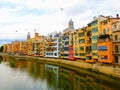 Colorful yellow and orange houses in Girona, Catalonia, Spain. Royalty Free Stock Photo