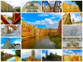 Colorful yellow and orange houses in Girona, Catalonia, Spain. Royalty Free Stock Photo