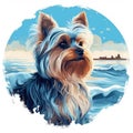 Colorful Yorkshire Terrier At East Beach: Tonalism-inspired Circle T-shirt Design