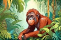 Colorful young Orangutan animal cartoon