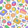 Colorful youth pattern of sweets, candies and lollipops