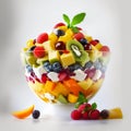 Colorful yummy fruit summer salad in bowl, diet food Royalty Free Stock Photo