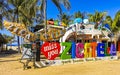 Colorful Zicatela Puerto Escondido lettering sign symbol on beach Mexico Royalty Free Stock Photo