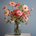Colorful Zinnia Arrangement On Gray Background