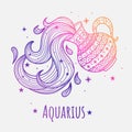 Colorful zodiac sign aquarius vector lineart. Easy to recolor.