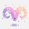 Colorful zodiac sign aries vector lineart. Easy to recolor.