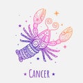 Colorful zodiac sign cancer vector lineart. Easy to recolor.