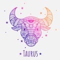 Colorful zodiac sign taurus vector lineart. Easy to recolor.