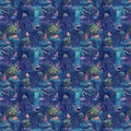 Colorful, zombie fish-themed pattern in a seamless tile design