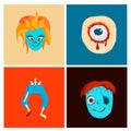 Colorful zombie scary cartoon character cards magic people body part cartoon fun monster vector illustration Royalty Free Stock Photo