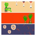Colorful zombie scary cartoon character cards magic people body part cartoon fun monster vector illustration