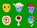 Colorful zombie scary cartoon character and magic people body part cartoon fun monster vector illustration