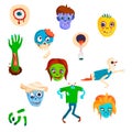 Colorful zombie scary cartoon character and magic people body part cartoon fun monster vector illustration Royalty Free Stock Photo