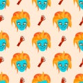 Colorful zombie scary cartoon character seamless pattern