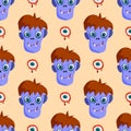 Colorful zombie scary cartoon character seamless pattern magic people body part cartoon fun monster vector illustration