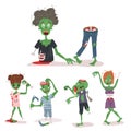 Colorful zombie scary cartoon elements halloween magic people body fun group cute green character part monsters vector