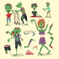 Colorful zombie scary cartoon elements halloween magic people body fun group cute green character part monsters vector