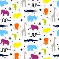 Colorful zoo animal silhouettes baby seamless vector pattern.