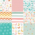 Spring, easter patterns. Vector seamless backgrounds.