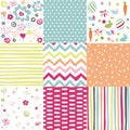 Spring, easter patterns. Vector seamless backgrounds.