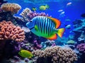 Colorfull and beautiful coral fish in blue water