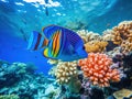 Colorfull and beautiful coral fish in blue water