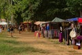 Colorfull clothing stands in nature on a music festival Royalty Free Stock Photo