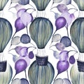 Colorfull cool purple hot air baloon seamless pattern