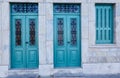 Colorfull door vintage style of Italian architecture at island of Symi, Greece.