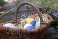 Colorfull easter eggs in a basket