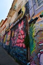 Colorfull Facade Street art graffiti in Valparaiso Chile colorfull Royalty Free Stock Photo