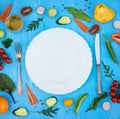 Colorfull fresh salad ingredients around empty white plate with Royalty Free Stock Photo