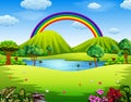 A colorfull garden with the beautiful rainbow