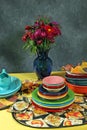 Colorfull holiday table setting with flower's Royalty Free Stock Photo