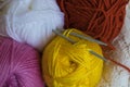 Colorfull knitting yarn balls and needles