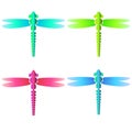 Colorfull neon glass dragonfly set Royalty Free Stock Photo