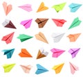 Colorfull Origami paper planes folded isolated white
