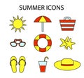 Colorfull outline web icon set on the theme of summer, vacation, beach Royalty Free Stock Photo