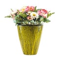 Colorfull plastic flowers in potery jar Royalty Free Stock Photo