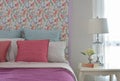 Colorfull romantic bedding style with beautiful pattern headboard